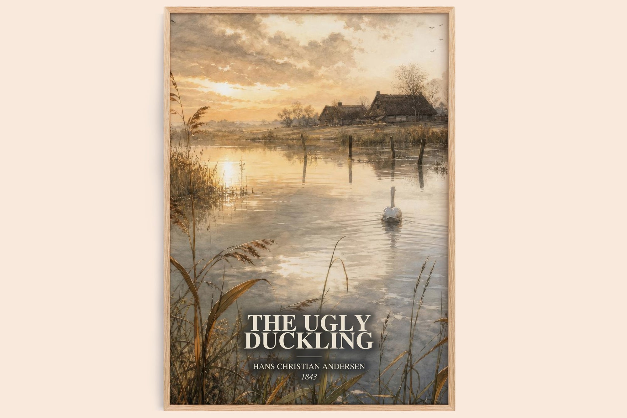 The Ugly Duckling watercolour book poster by Hans Christian Andersen – framed literary art print