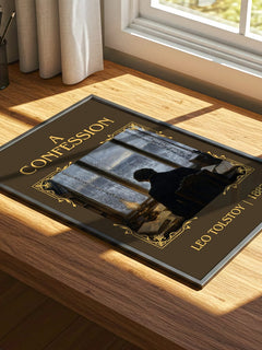 A Confession Classic Book Art Print by Leo Tolstoy – print on a sunlit desk