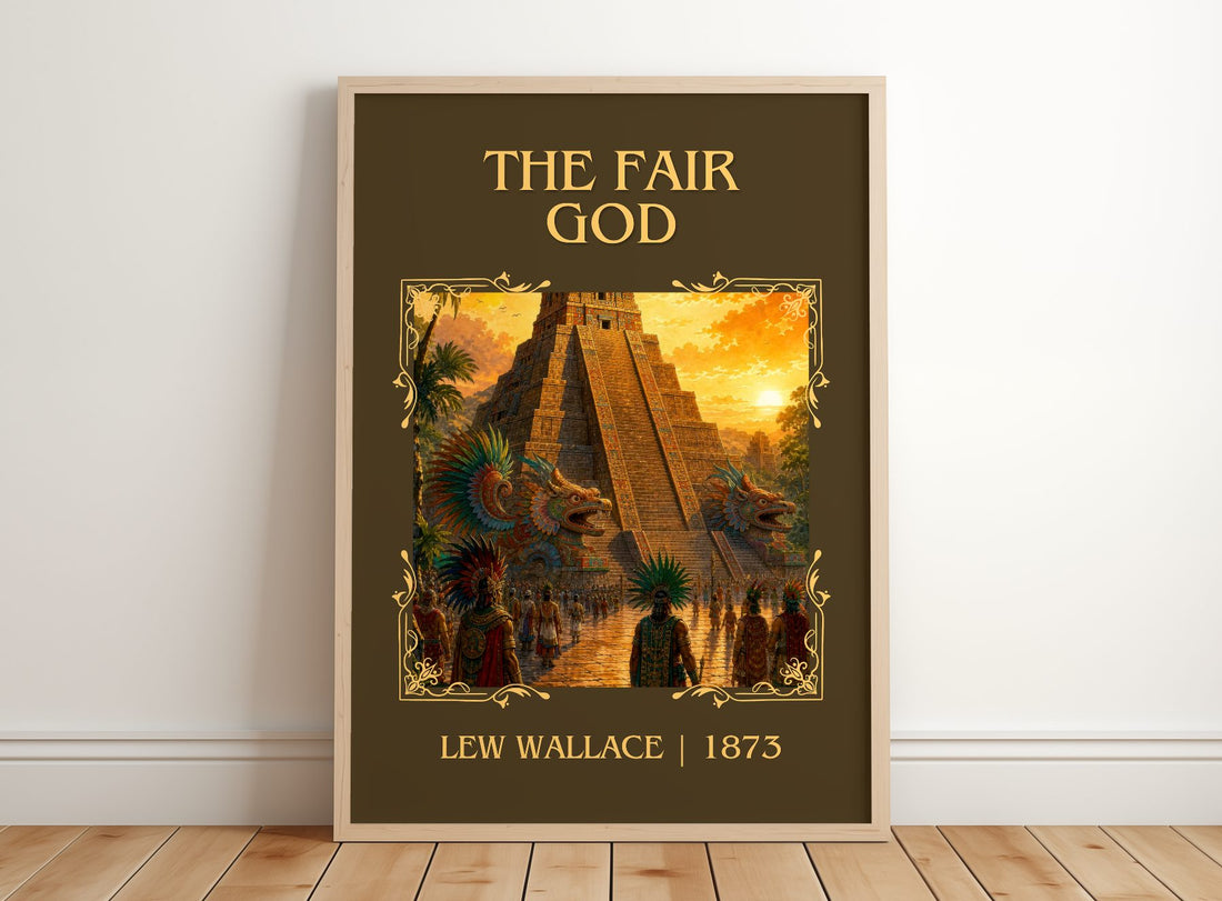 The Fair God Classic Book Art Print by Lew Wallace – framed print leaning on a wooden floor