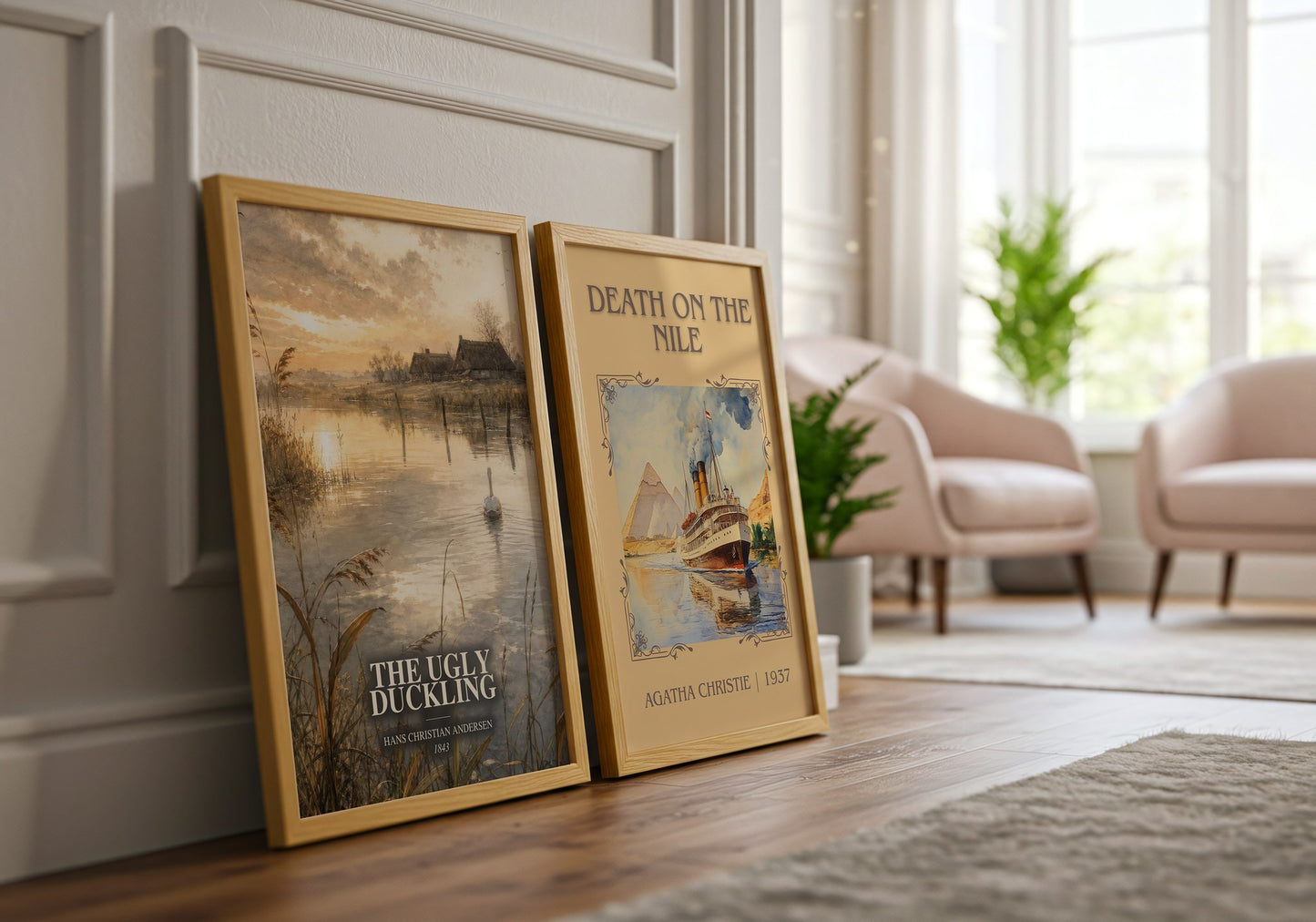 The Ugly Duckling watercolour print framed by window – literary home decor