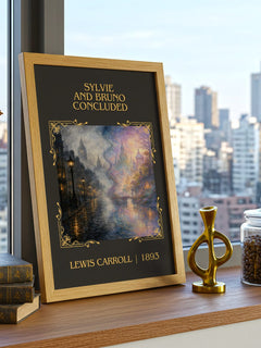 Sylvie And Bruno Concluded Classic Book Art Print by Lewis Carroll – framed print on a city-view windowsill