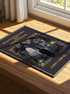 Phantasmagoria And Other Poems Classic Book Art Print by Lewis Carroll – print on a sunlit desk