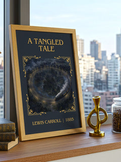 A Tangled Tale Classic Book Art Print by Lewis Carroll – framed print on a city-view windowsill
