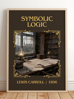 Symbolic Logic Classic Book Art Print by Lewis Carroll – framed print leaning on a wooden floor