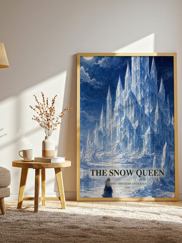 The Snow Queen watercolour print in frame leaning in hallway – childrens wall art