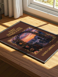 Three Sunsets And Other Poems Classic Book Art Print by Lewis Carroll – print on a sunlit desk