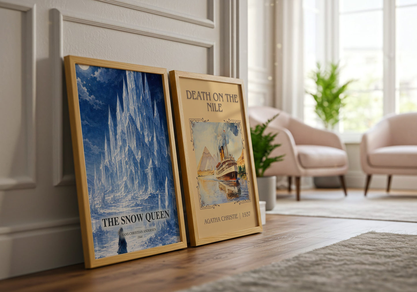 The Snow Queen watercolour print framed by window – literary home decor