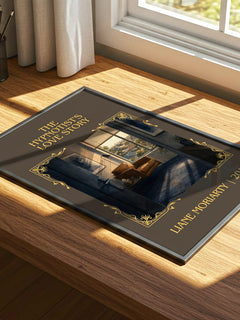 The Hypnotist's Love Story Classic Book Art Print by Liane Moriarty – print on a sunlit desk