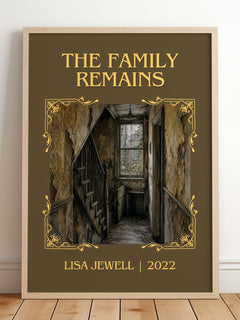 The Family Remains Classic Book Art Print by Lisa Jewell – framed print leaning on a wooden floor