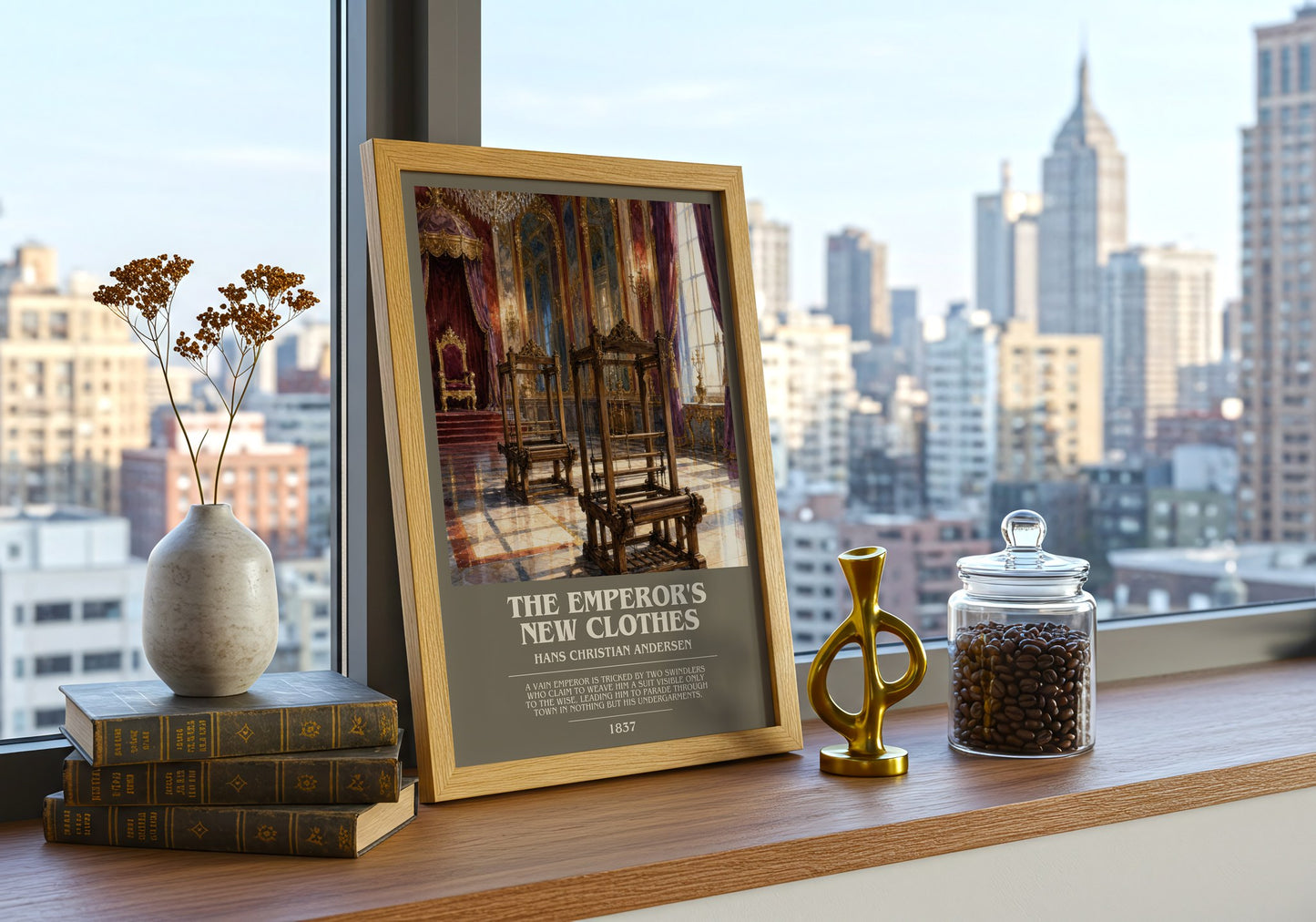 The Emperor'S New Clothes bookish print framed by window – literary home decor