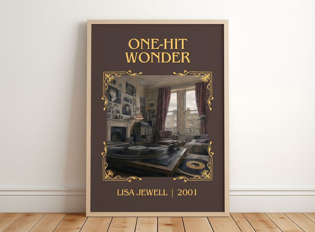 One-Hit Wonder Classic Book Art Print by Lisa Jewell – framed print leaning on a wooden floor