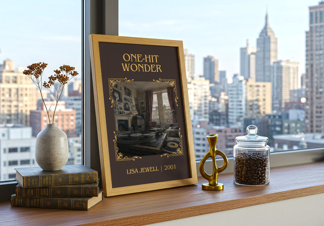 One-Hit Wonder Classic Book Art Print by Lisa Jewell – framed print on a city-view windowsill