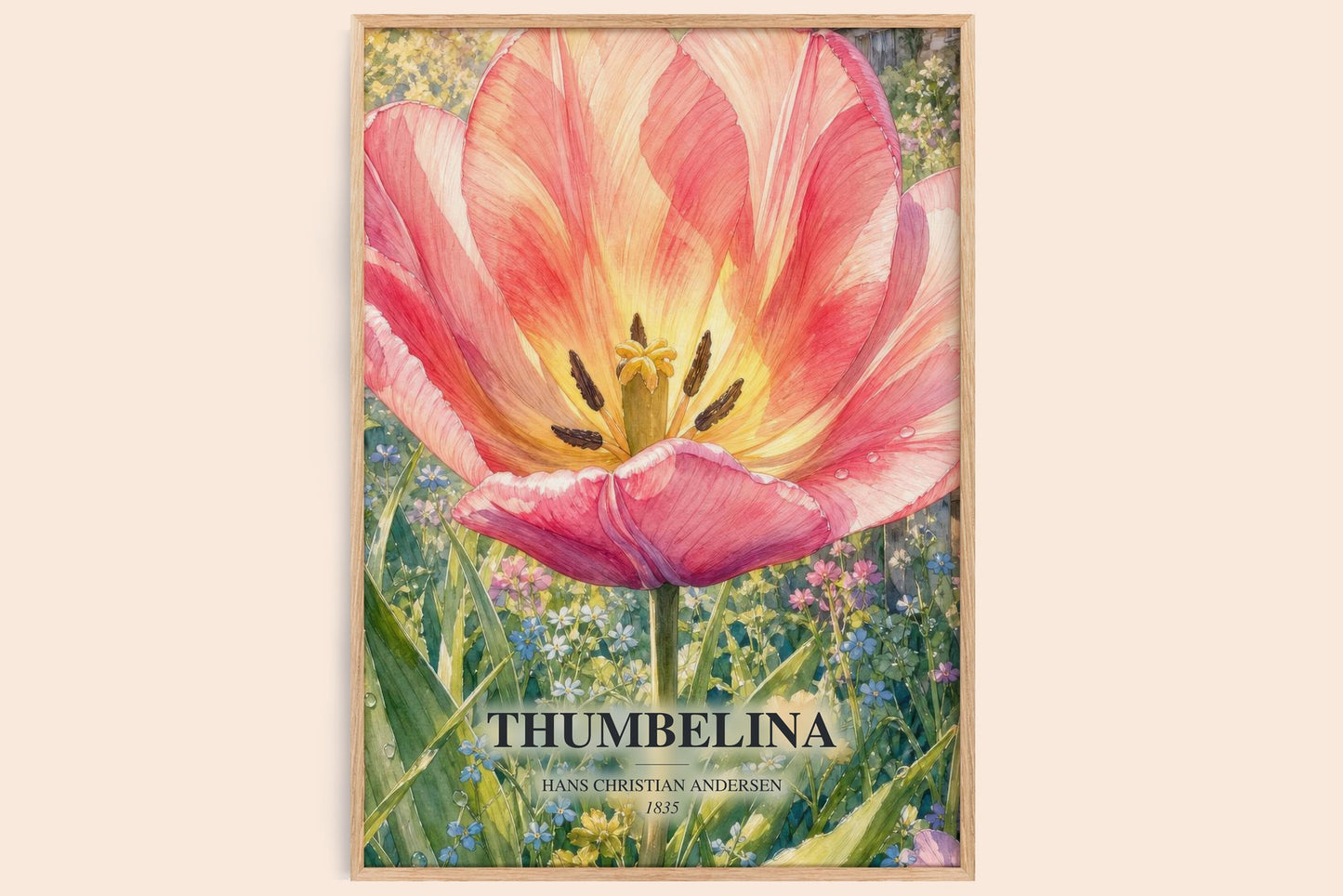 Thumbelina watercolour book poster by Hans Christian Andersen – framed literary art print