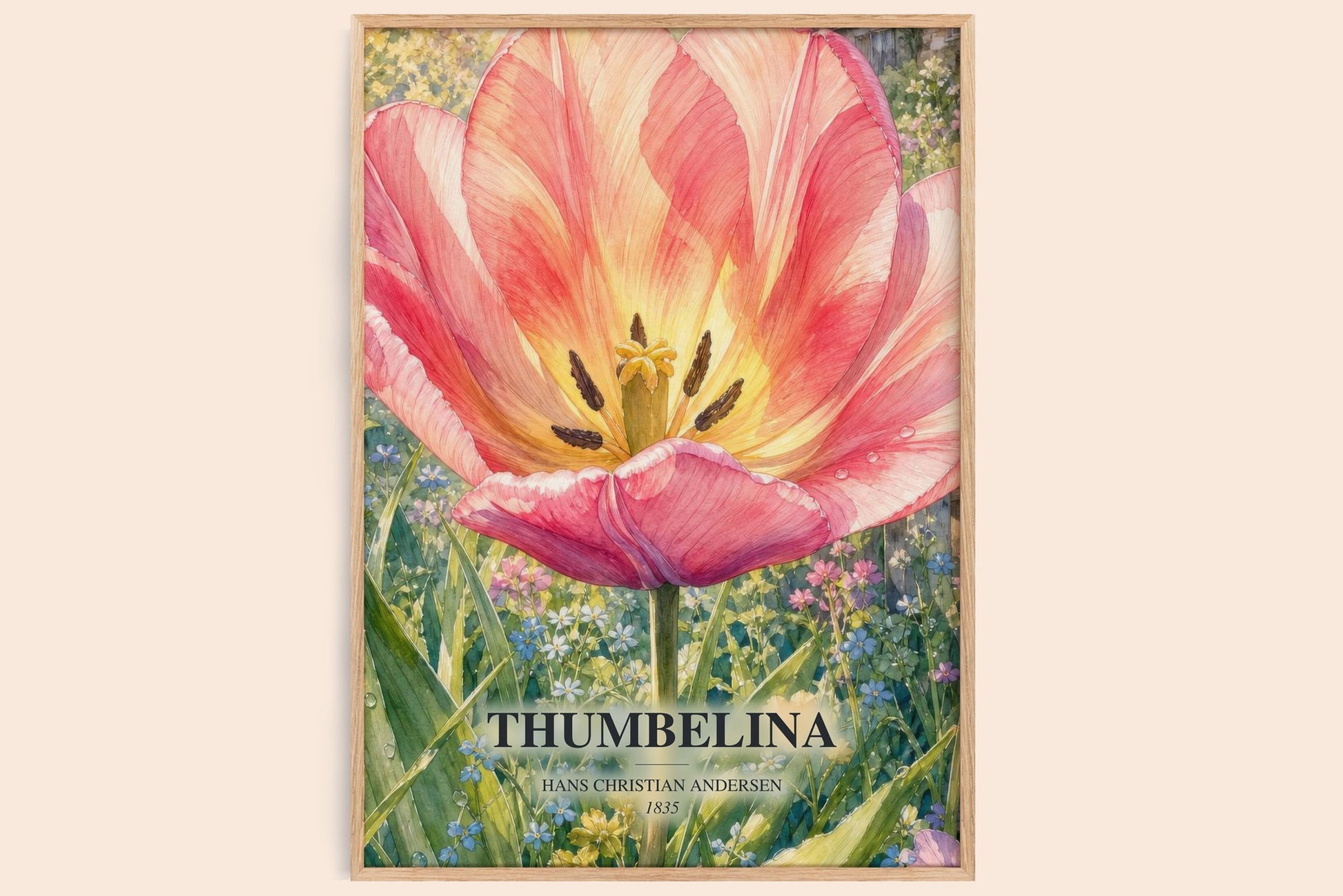 Thumbelina watercolour book poster by Hans Christian Andersen – framed literary art print
