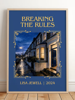 Breaking The Rules Classic Book Art Print by Lisa Jewell – framed print leaning on a wooden floor