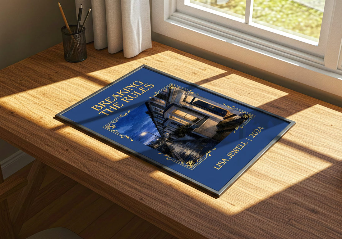 Breaking The Rules Classic Book Art Print by Lisa Jewell – print on a sunlit desk