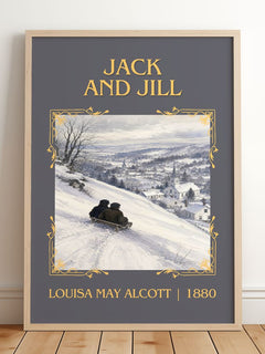 Jack And Jill Classic Book Art Print by Louisa May Alcott – framed print leaning on a wooden floor