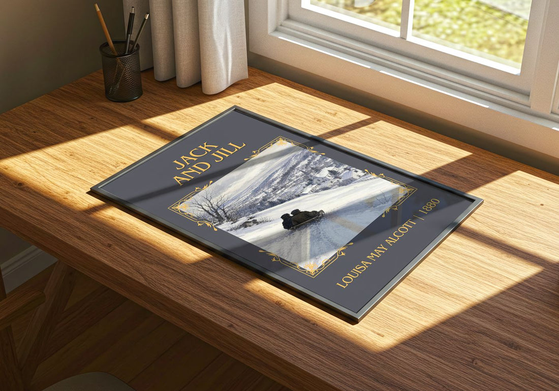 Jack And Jill Classic Book Art Print by Louisa May Alcott – print on a sunlit desk