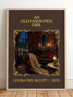 An Old-Fashioned Girl Classic Book Art Print by Louisa May Alcott – framed print leaning on a wooden floor
