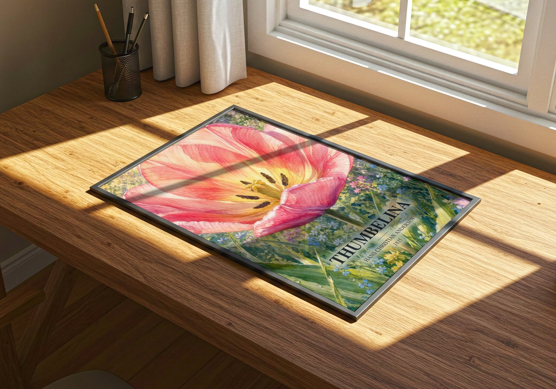 Thumbelina watercolour book poster framed on wall – childrens wall art