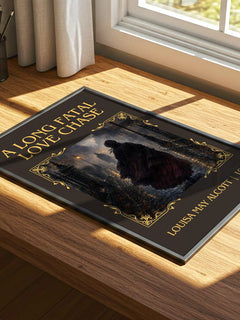 A Long Fatal Love Chase Classic Book Art Print by Louisa May Alcott – print on a sunlit desk