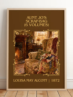 Aunt Jo's Scrap-Bag (6 Volumes) Classic Book Art Print by L. Alcott – framed print leaning on a wooden floor