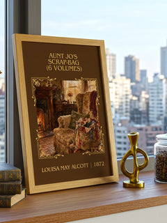 Aunt Jo's Scrap-Bag (6 Volumes) Classic Book Art Print by L. Alcott – framed print on a city-view windowsill