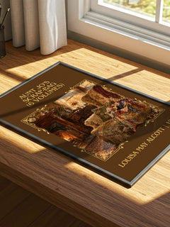 Aunt Jo's Scrap-Bag (6 Volumes) Classic Book Art Print by L. Alcott – print on a sunlit desk