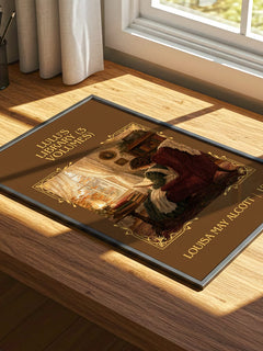Lulu's Library (3 Volumes) Classic Book Art Print by Louisa May Alcott – print on a sunlit desk