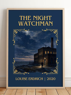 The Night Watchman Classic Book Art Print by Louise Erdrich – framed print leaning on a wooden floor