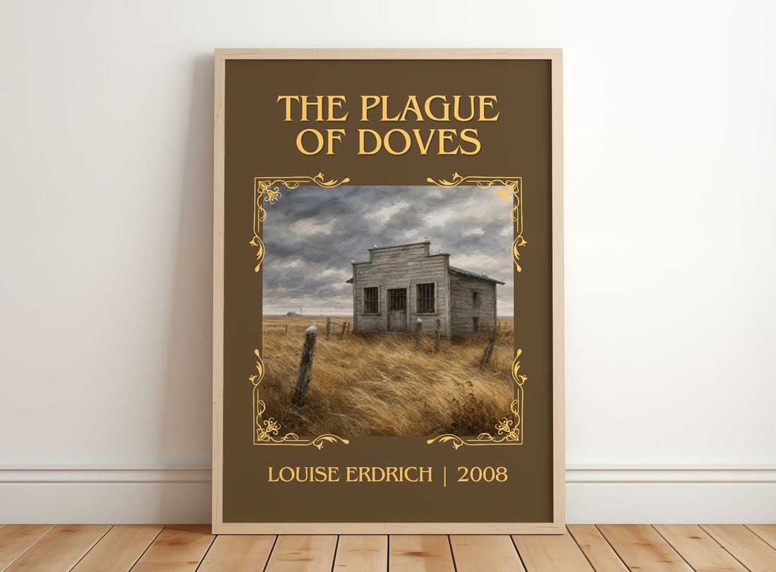 The Plague Of Doves Classic Book Art Print by Louise Erdrich – framed print leaning on a wooden floor