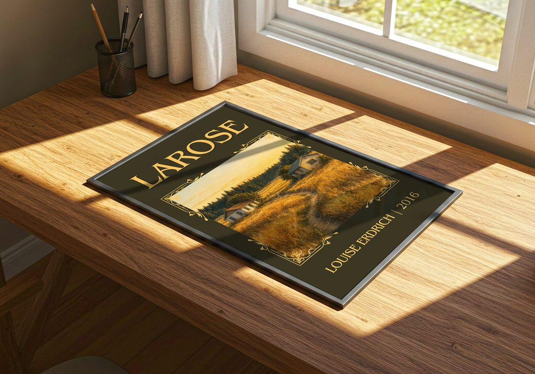 Larose Classic Book Art Print by Louise Erdrich – print on a sunlit desk