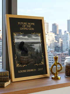 Future Home Of The Living God Classic Book Art Print by Louise Erdrich – framed print on a city-view windowsill