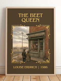The Beet Queen Classic Book Art Print by Louise Erdrich – framed print leaning on a wooden floor