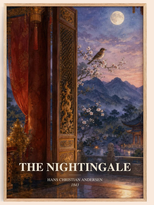 The Nightingale watercolour book poster by Hans Christian Andersen – framed literary art print