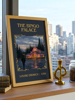 The Bingo Palace Classic Book Art Print by Louise Erdrich – framed print on a city-view windowsill