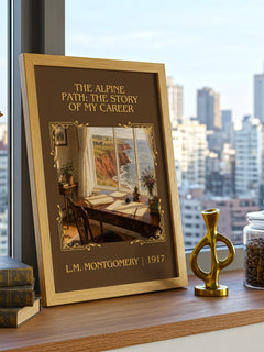 The Alpine Path: The Story Of My Career Classic Book Art Print by L.M. Montgomery – framed print on a city-view windowsill