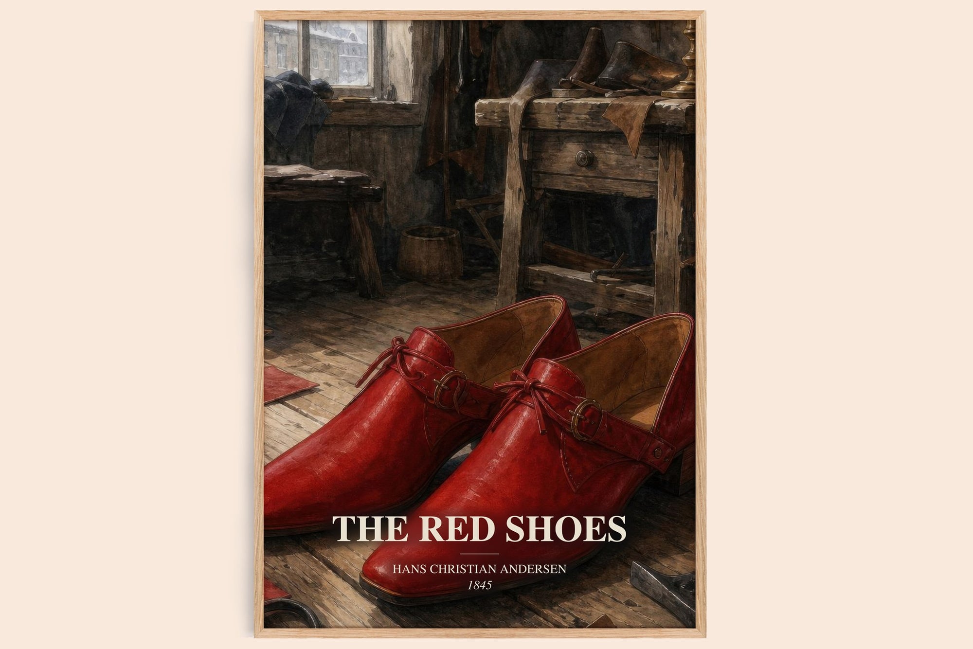 The Red Shoes watercolour book poster by Hans Christian Andersen – framed literary art print