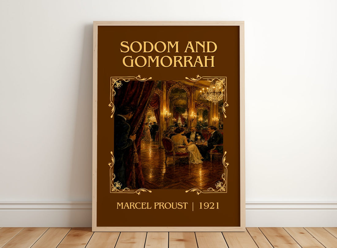 Sodom And Gomorrah Classic Book Art Print by Marcel Proust – framed print leaning on a wooden floor