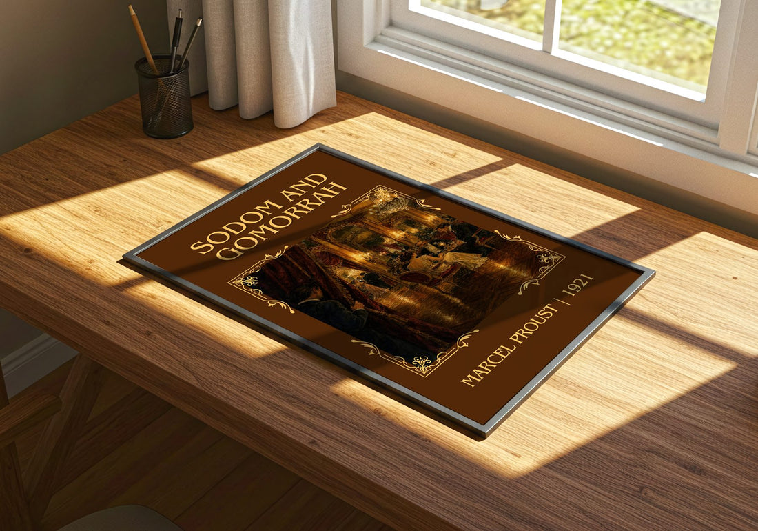 Sodom And Gomorrah Classic Book Art Print by Marcel Proust – print on a sunlit desk