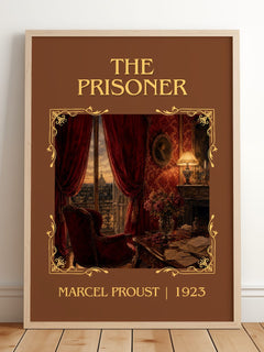 The Prisoner Classic Book Art Print by Marcel Proust – framed print leaning on a wooden floor