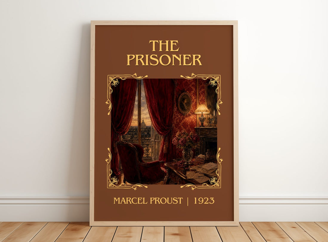 The Prisoner Classic Book Art Print by Marcel Proust – framed print leaning on a wooden floor