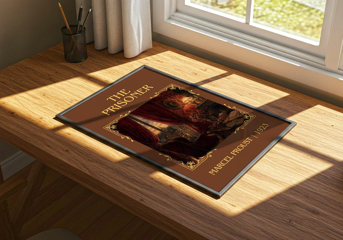 The Prisoner Classic Book Art Print by Marcel Proust – print on a sunlit desk
