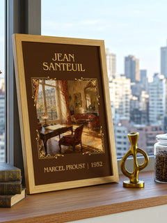 Jean Santeuil Classic Book Art Print by Marcel Proust – framed print on a city-view windowsill