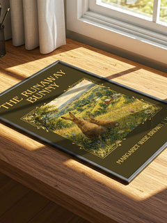 The Runaway Bunny Classic Book Art Print by Margaret Wise Brown – print on a sunlit desk