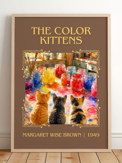 The Color Kittens Classic Book Art Print by Margaret Wise Brown – framed print leaning on a wooden floor