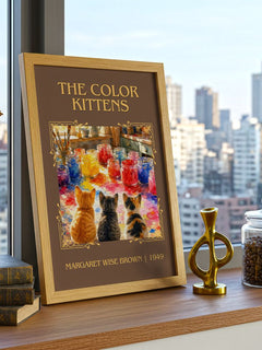 The Color Kittens Classic Book Art Print by Margaret Wise Brown – framed print on a city-view windowsill