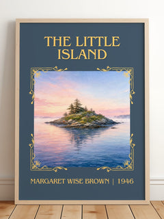 The Little Island Classic Book Art Print by Margaret Wise Brown – framed print leaning on a wooden floor