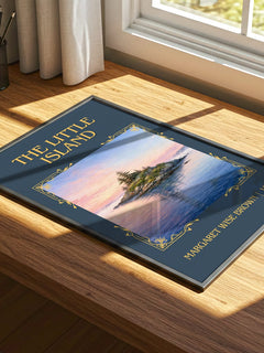 The Little Island Classic Book Art Print by Margaret Wise Brown – print on a sunlit desk