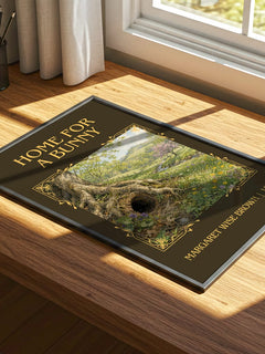 Home For A Bunny Classic Book Art Print by Margaret Wise Brown – print on a sunlit desk